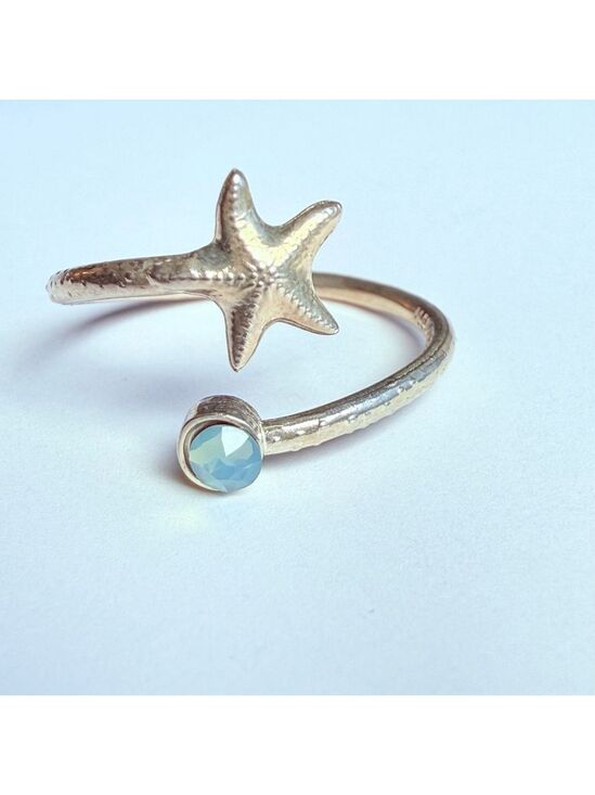 Alex and Ani Jewelry - Alex & Ani Sterling Silver Aqua Swarovski Crystal Starfish Adjustable Wrap Ring